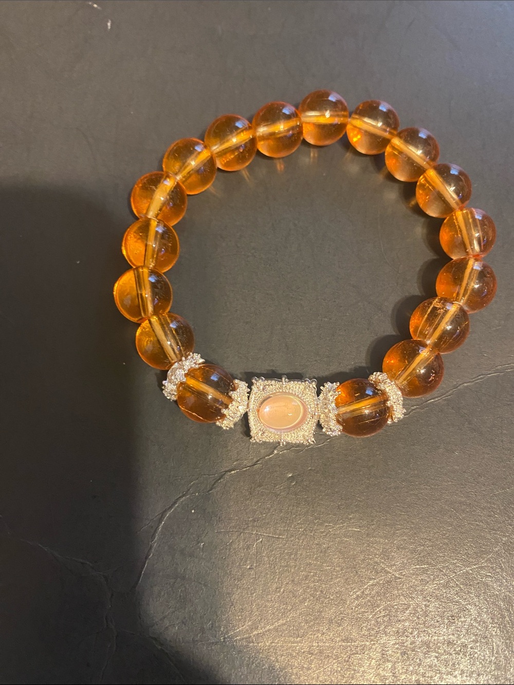 Amber Beaded Bracelet with Decorative Accent - Women Jewelry